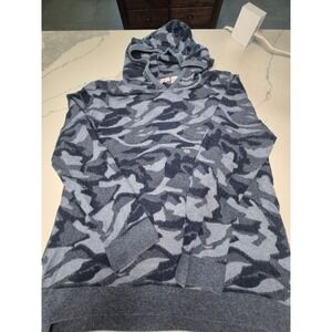 Eight Eight Eight Men Blue Camo Knit Hoodie Sweater 100% Cotton Large Camouflage